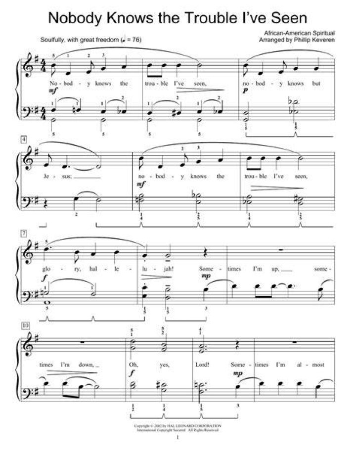 Nobody Knows The Trouble I've Seen Sheet Music AfricanAmerican